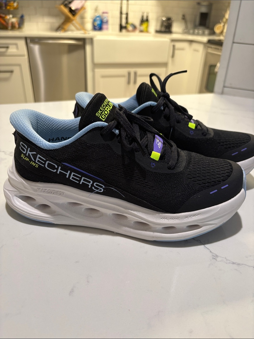 Skechers Black Athletic Sneakers with Light Blue and Neon Accents - Picture 3 of 10